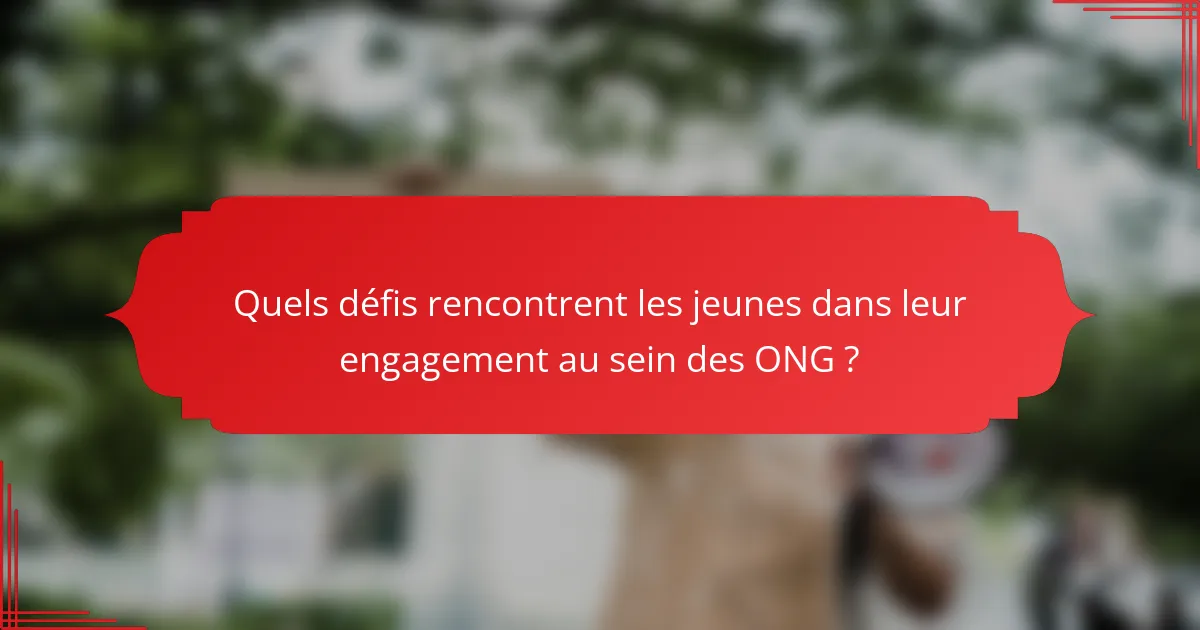 Quels défis rencontrent les jeunes dans leur engagement au sein des ONG ?
